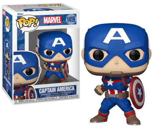 Figurka Funko POP! Kapitan Ameryka New Classics nr 1361 obok opakowania