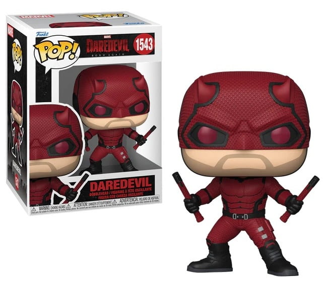 Figurka Funko POP! Daredevil z serialu Born Again obok opakowania