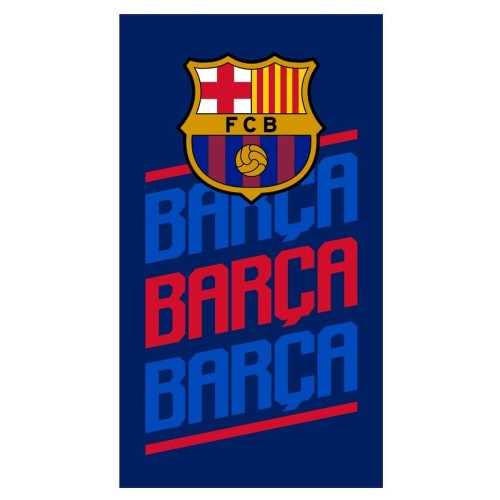 Sportowy ręcznik z mikrofibry FC Barcelona we wzór z napisem Barca i herbem klubu