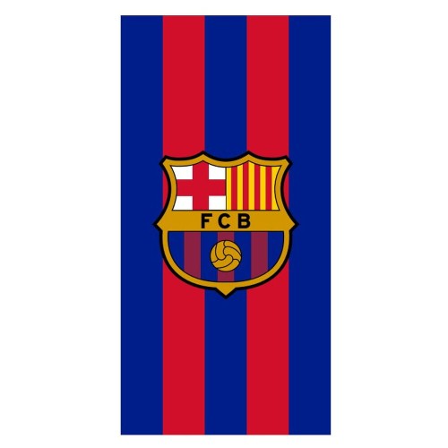 Duży ręcznik kąpielowy FC Barcelona w klasyczne bordowo-granatowe pasy z herbem klubu
