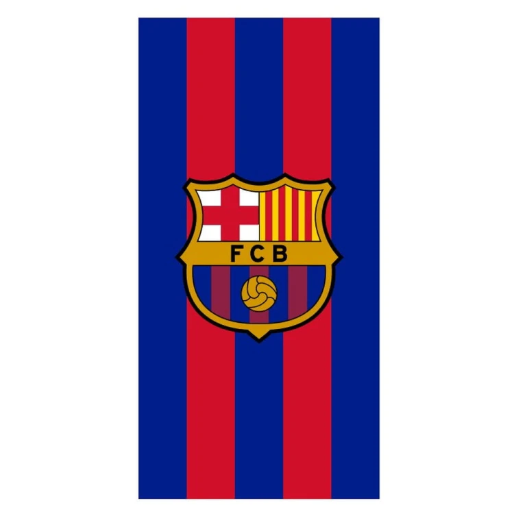 Duży ręcznik kąpielowy FC Barcelona w klasyczne bordowo-granatowe pasy z herbem klubu