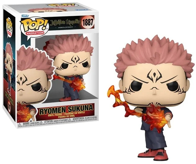 Figurka Funko POP! Animation Jujutsu Kaisen Sukuna Fire Arrow 1887 z efektem ognia w pudełku.