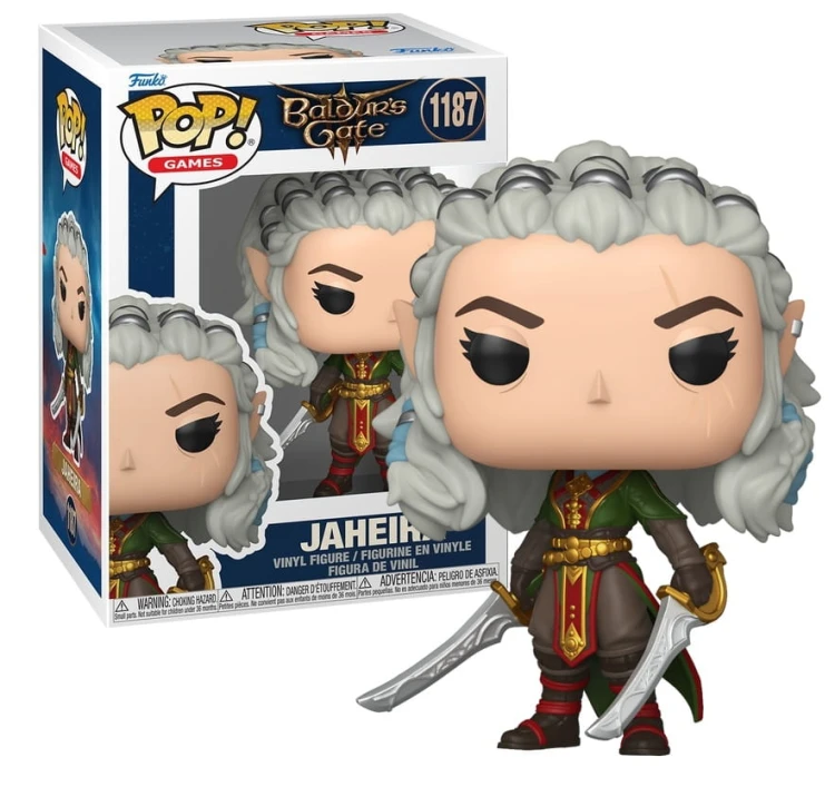 Figurka Funko POP! Games Baldur's Gate 3 Jaheira 1187 z mieczami w pudełku kolekcjonerskim.
