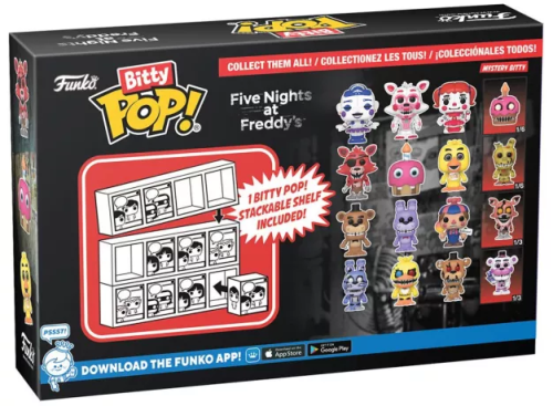 Widok na opakowanie kolekcjonerskie Funko Bitty Pop! FNAF z figurką niespodzianką typu Mystery.