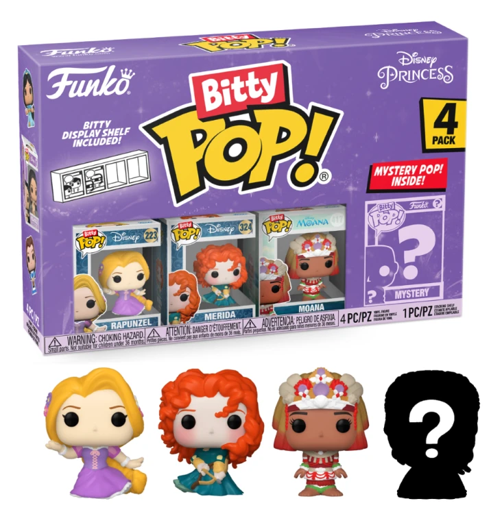 Funko Bitty Pop! Disney Princess 4-Pack zestaw Rapunzel Merida Moana i mystery figure.