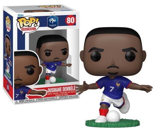 Figurka Funko POP! Ousmane Dembélé reprezentacja Francji obok opakowania