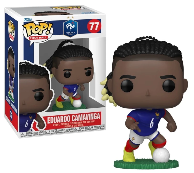 Figurka Funko POP! Eduardo Camavinga reprezentacja Francji obok pudełka