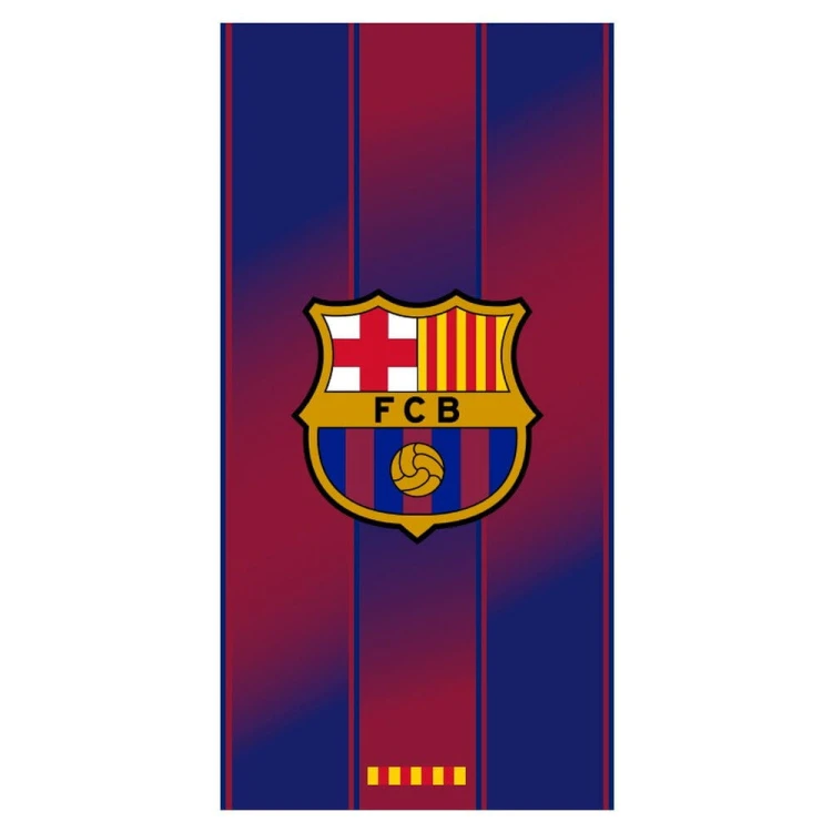 Ręcznik plażowy z mikrofibry FC Barcelona w klasyczne bordowo-granatowe pasy z herbem 70x140cm.