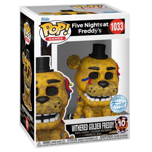 Kolekcjonerska figurka Funko POP! Five Nights at Freddy's Withered Golden Freddy opakowanie.