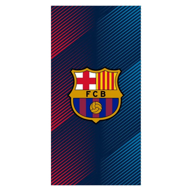 Bawełniany ręcznik plażowy FC Barcelona w ukośne czerwono-granatowe linie z herbem 70x140cm.